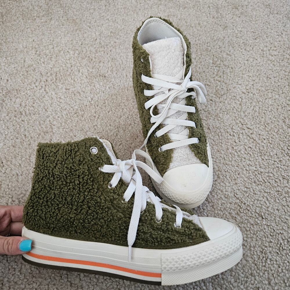 Chuck Taylor All Star Sherpa EVA Platform High GS 'Dark Moss Bold Mandarin' 4.5